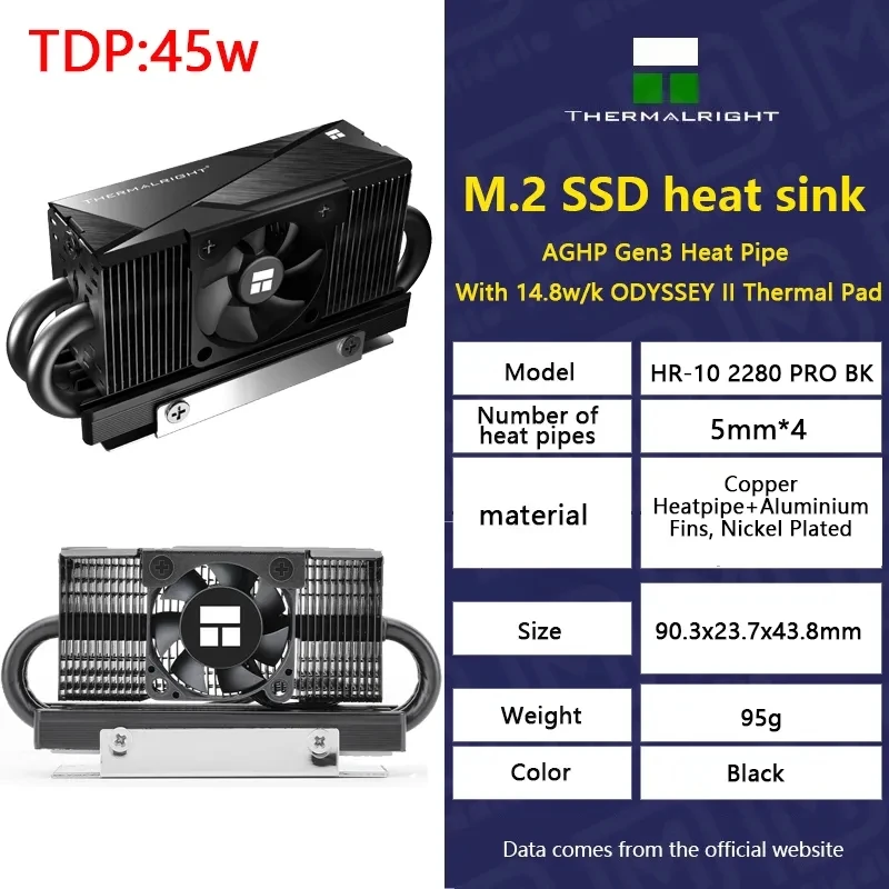 Thermalright-HR-10 2280 PRO, unidad de estado sólido, 4 tubos de calor, chaleco para PCI-E5.0 M.2 SSD, disipador de calor con ventilador PWM 3010 de 4 pines