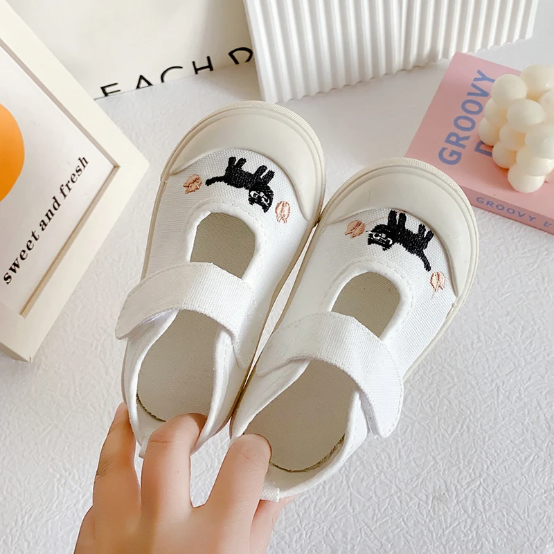 2024 Summer New Children Sandals for Girls Fashion Cute Cat Soft Sole Breathable Canvas Comfortable Light Simple Casual Shoes