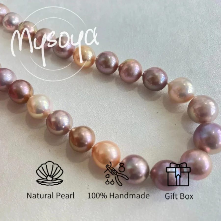 

MYSOYA 11-13mm Candy Pink Purple Edison Pearl Necklace With Gift Box Perfect Gift For Wedding Birthday Christmas New Year