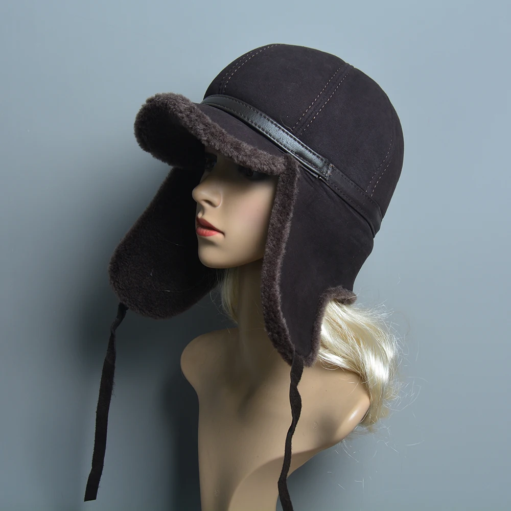 High Quality 2024 Winter Leather Hat Lady Fur Lambswool Warm Thick Ear Flaps Bomber Hats Women\'s Baseball Cap Russian caps