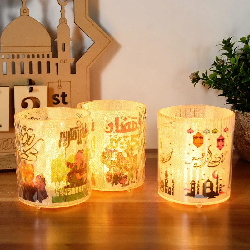Eid Al-fitr Cup Candle Lamp LED Night Light Eid Mubarak Islamic Muslim Home Desktop Ornament Ramadan Kareem Festive Party Supply