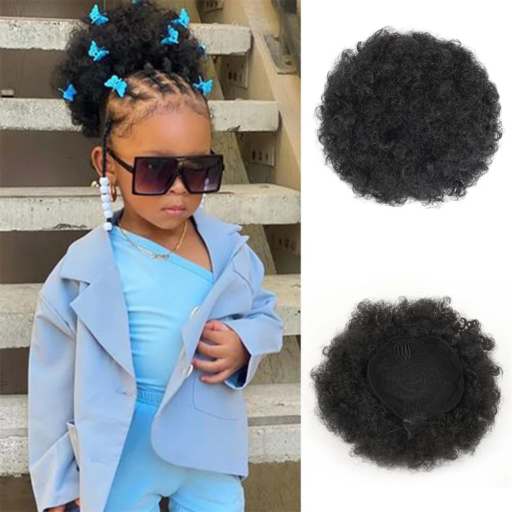 Capelli umani Afro Puff Coulisse Coda di cavallo Capelli Ricci Coda di cavallo Coda di cavallo corta per bambini Ragazze Capelli ricci brasiliani di