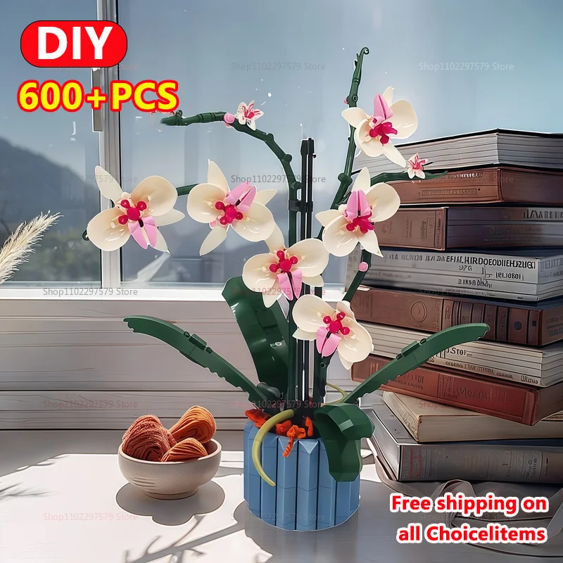 Brand New 600+PCS Orchid DIY Building Blocks Kit Creative Bonsai Potted Plant Toys For Adults Kids Birthday Gifts Indoor Decor