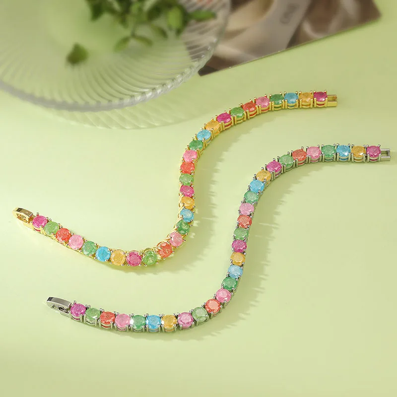 HECHENG,6MM Cubic Zirconia Colourful Tennis Bracelet Couple Golden/Silvery Men's Zirconia Jewellery 1 Pcs