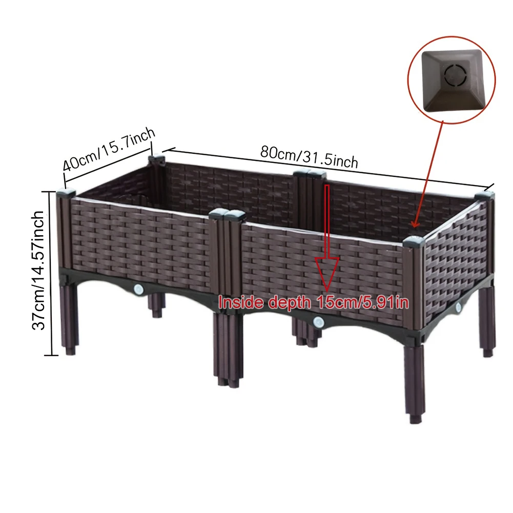 

Приподнятая пластиковая приподнятая садовая кровать, кашпо для надземных цветов, стоячая коробка для овощей со сливным выходом, садовая коробка для сада