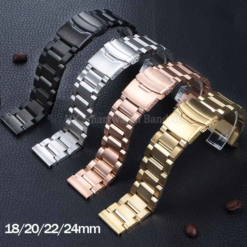 สายนาฬิกาสแตนเลส18/19/20/21/22/23/24/25มม. สำหรับ Seiko สำหรับ Huawei Gt2/3สายรัดข้อมือพับได้แบบแข็ง