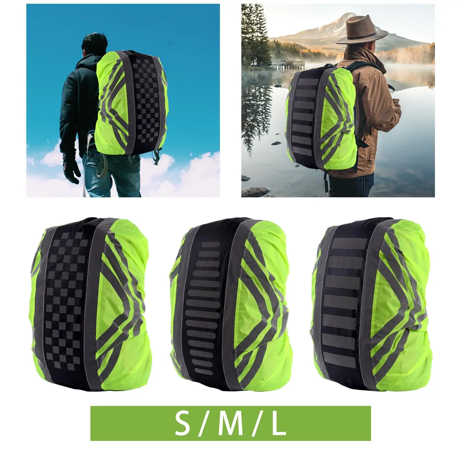 Mochila impermeable de alta visibilidad con tira reflectante, cubierta de lluvia para acampar, viajar, actividades al aire libre