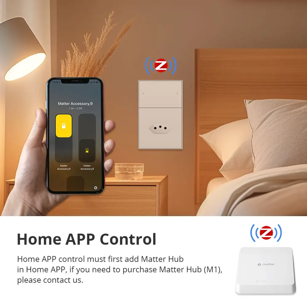 Zemismart Zigbee 2 Gang Light Switch with 10A Brazil Socket Works with Tuya Google Home Smartthings Homekit Control via M1 Hub