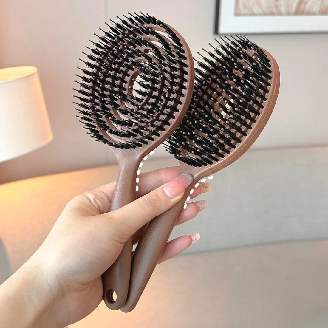 

Boar Bristle Detangling Hair Brush Women Wet Curly Hair Comb Hollow Out Scalp Massage Comb Barber Hairdressing Styling Tools