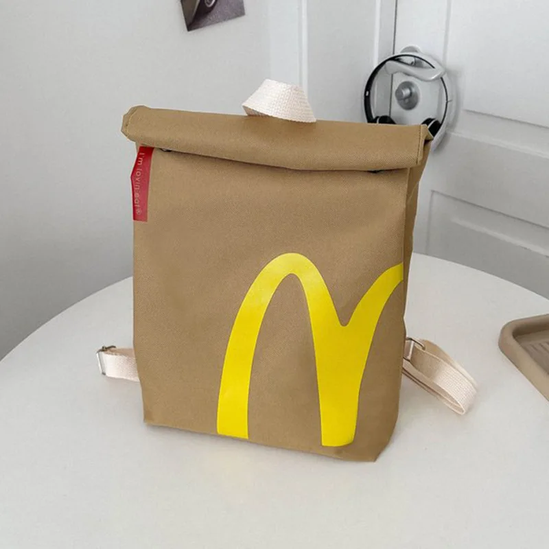 2024 New Mcdonald Backpack Collaboration Diagonal Canvas Waterproof Campus Women\'S Small Single Shoulder Backpack Birthday Gift