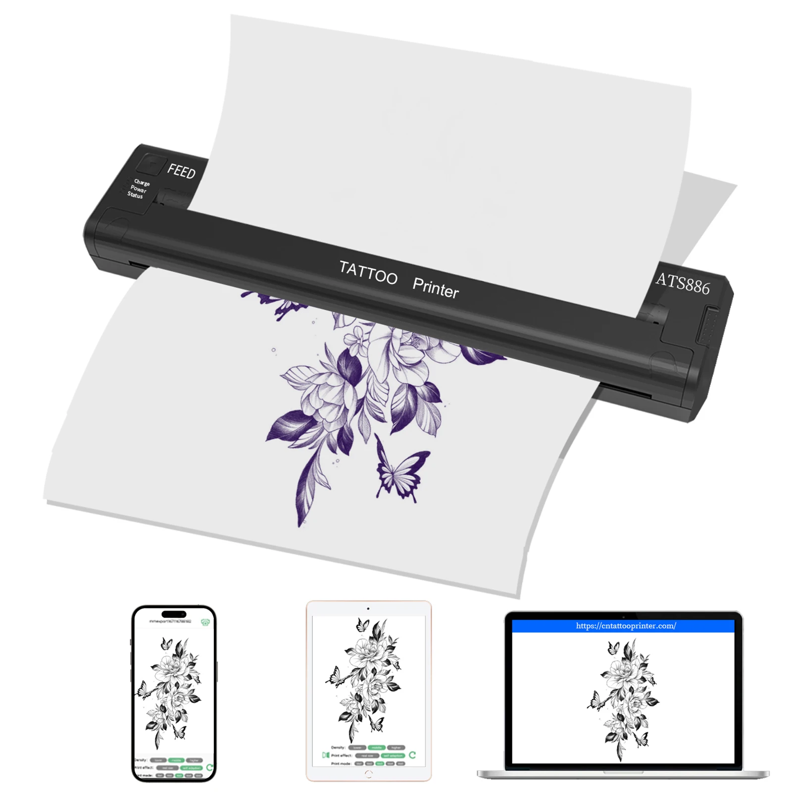 Portable Wireless Thermal Tattoo Stencil Printer A4 Inkless Transfer Copier with 100 Sheets 4-Layer Thermal Transfer Paper