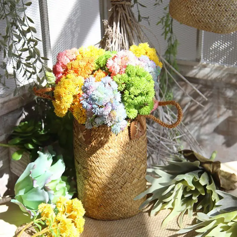 Maceta tejida de paja hecha a mano de estilo nórdico, cesta para macetero, almacenamiento de ropa sucia para lavandería, soportes de flores para plantas verdes de jardín en maceta