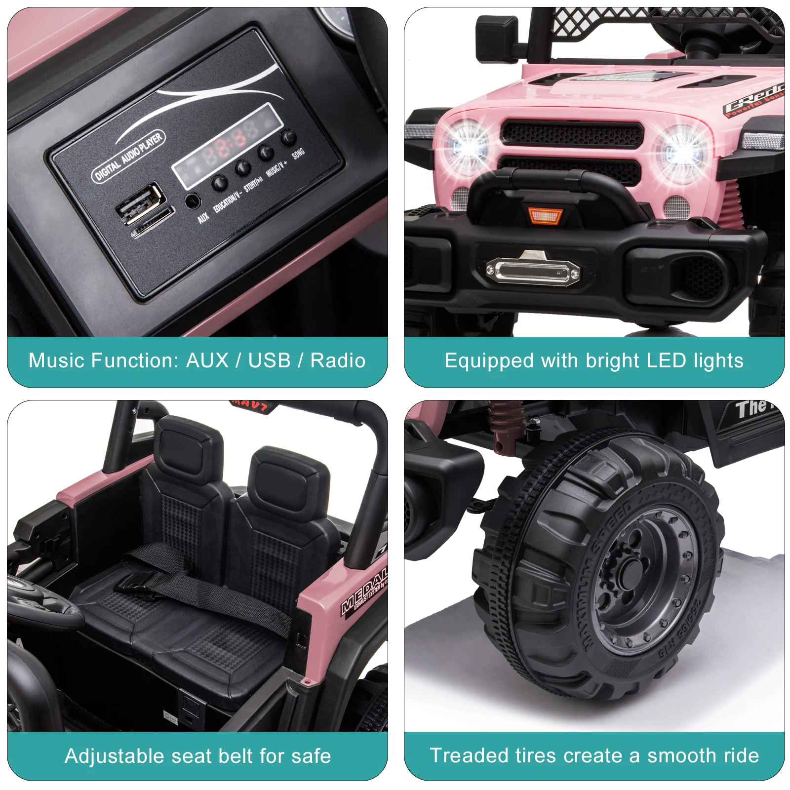 BBH-016 Dual Drive 12V 4.5A.h con telecomando 2.4G fuoristrada rosa