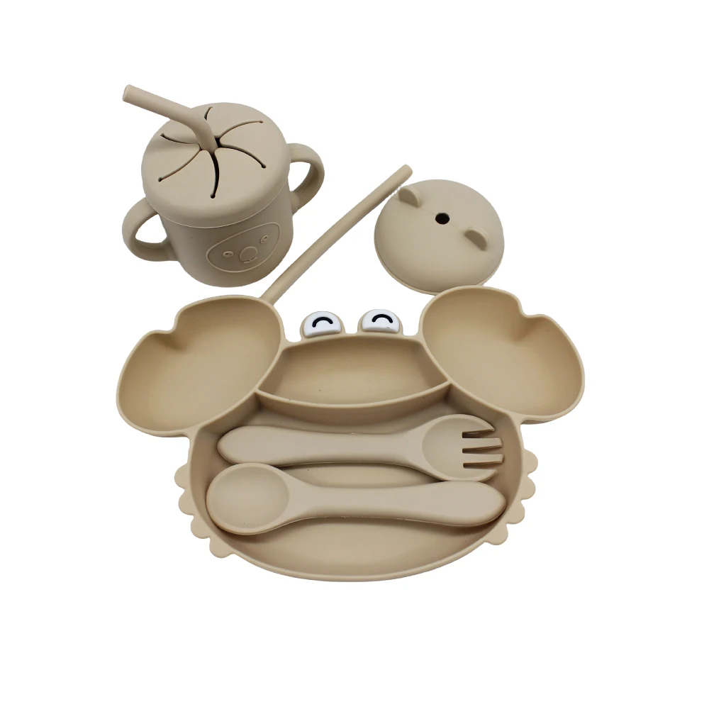 

baby dinnerware set compartment plate with suction cup silicone easy to clean can be boiled and sterilized baby eating training