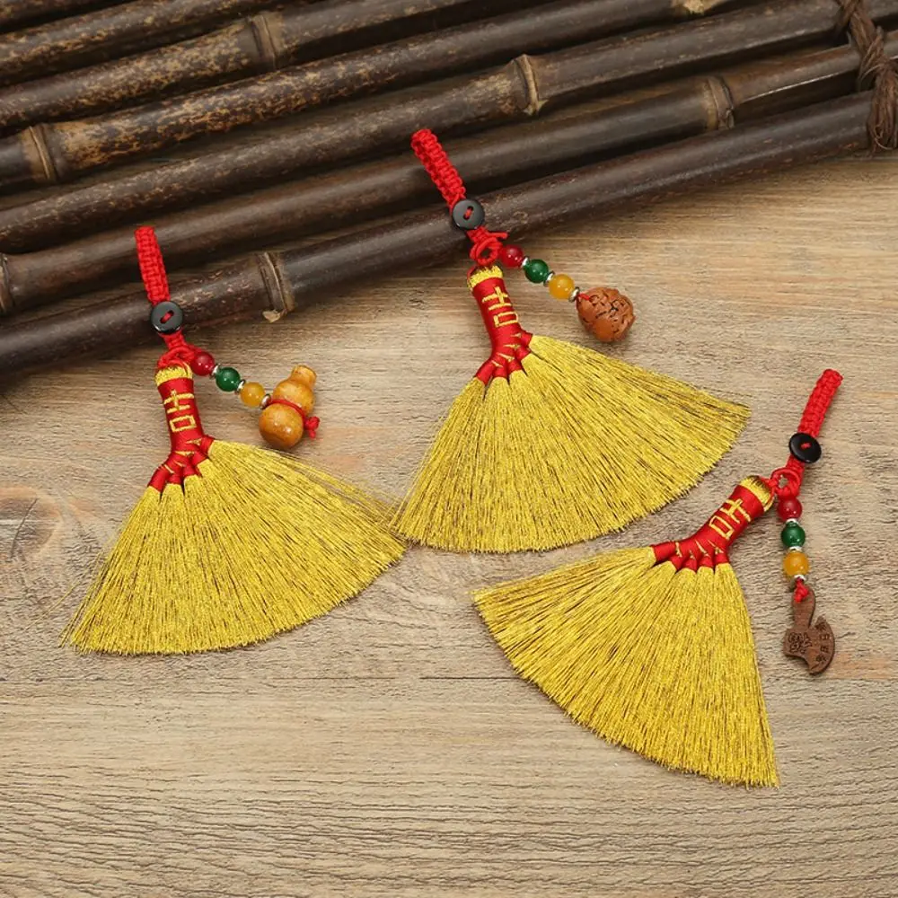 Chinese Traditional Dragon Boat Festival Cute Mini Gold Broom Lucky Gift Tassel Pendant Home Decor Housewarming Celebration