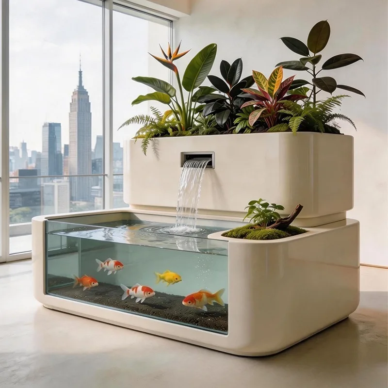 Aluminum alloy balcony fish pond flowing water fountain outdoor courtyard flowing water landscape water system fish tank flower
