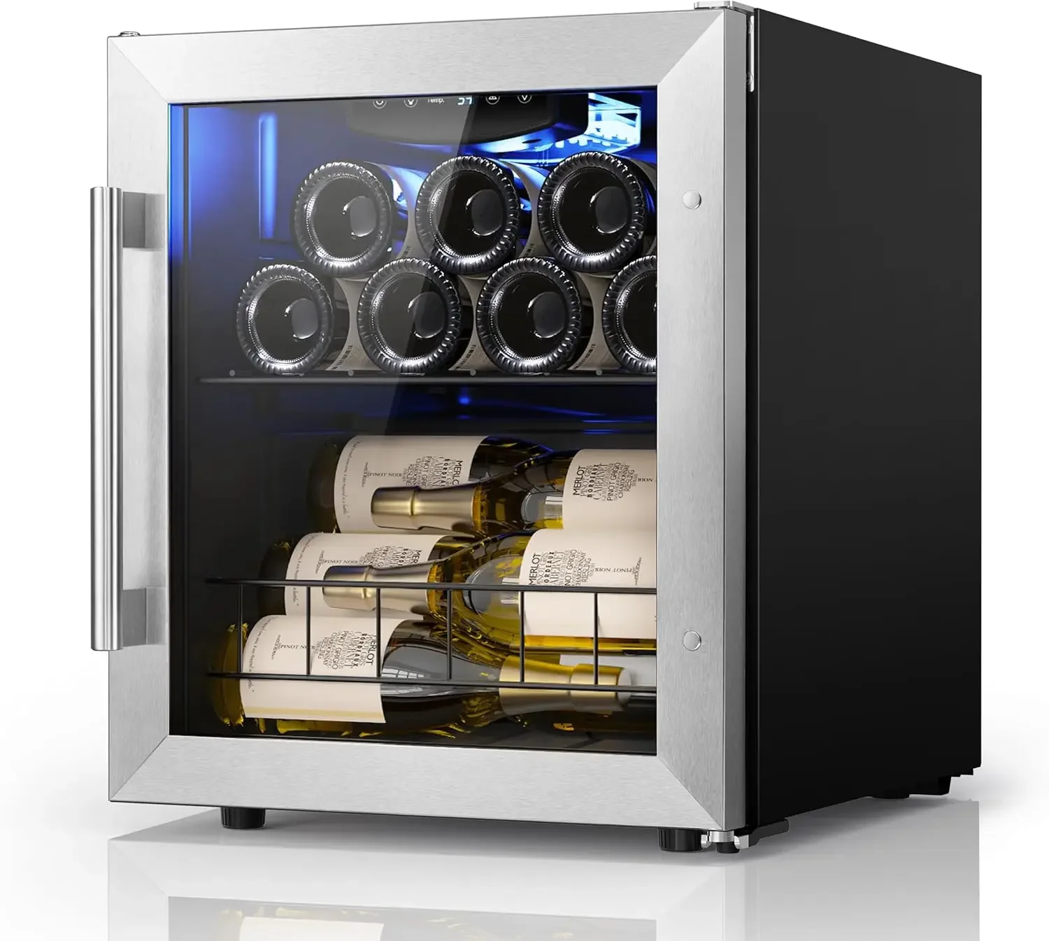 Wine Fridge, 12 Bottle Small Wine Cooler 38-65℉ Free Standing Counter Top w/Digital Temp Control and Anti-U V Glass Door for Cha