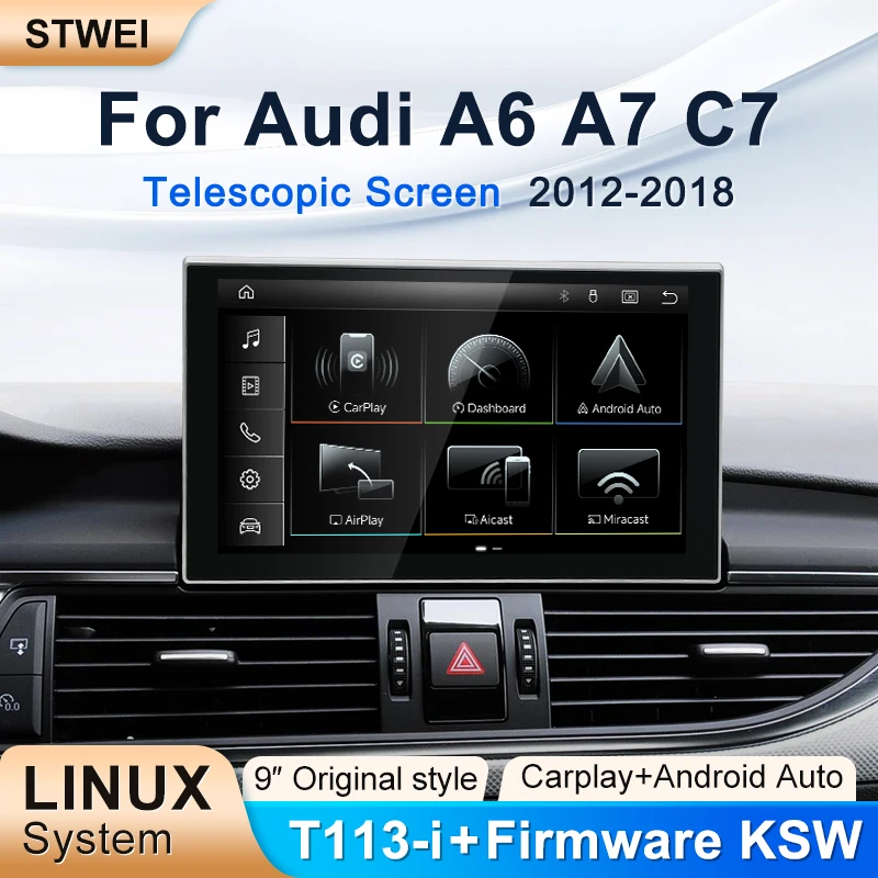 STWEI 2026 New Linux System 9inch Touch Screen For AUDI A6L A7 C7 2012-2018 Wireless CarPlay Android Auto Car Multimedia Players