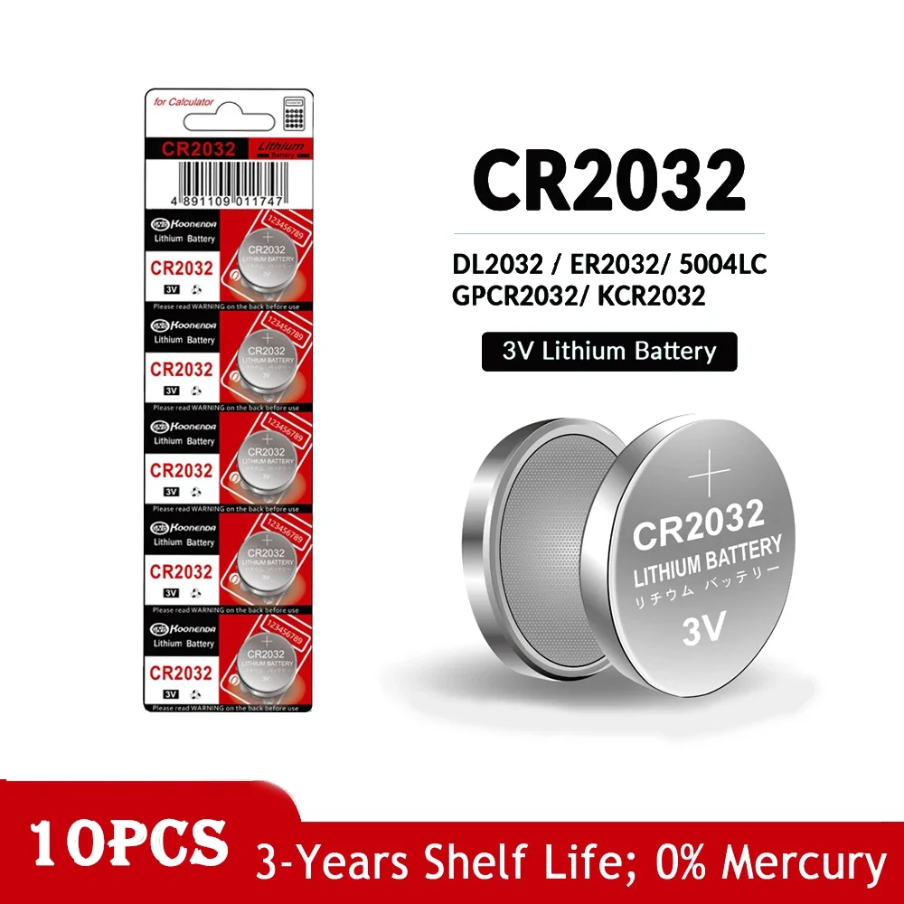 10pcs CR2032 Lithium Battery 3V Car Key Coin Cells Car Remote Battery BR2032 DL2032 ECR2032 5004LC GPCR2032  Button Cell Battery