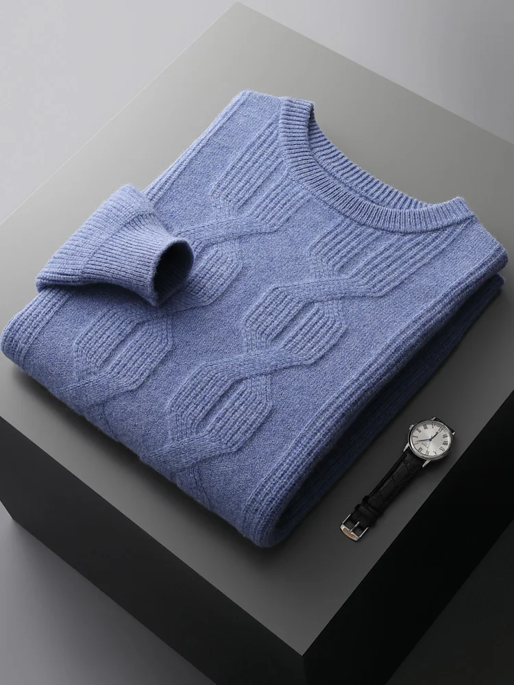 Трендовый осенне-зимний мужской свитер, пуловер из 100% мериносовой шерсти, вязаный, умный, повседневный, с круглым вырезом, с закрученным цветком, одежда в стиле ретро