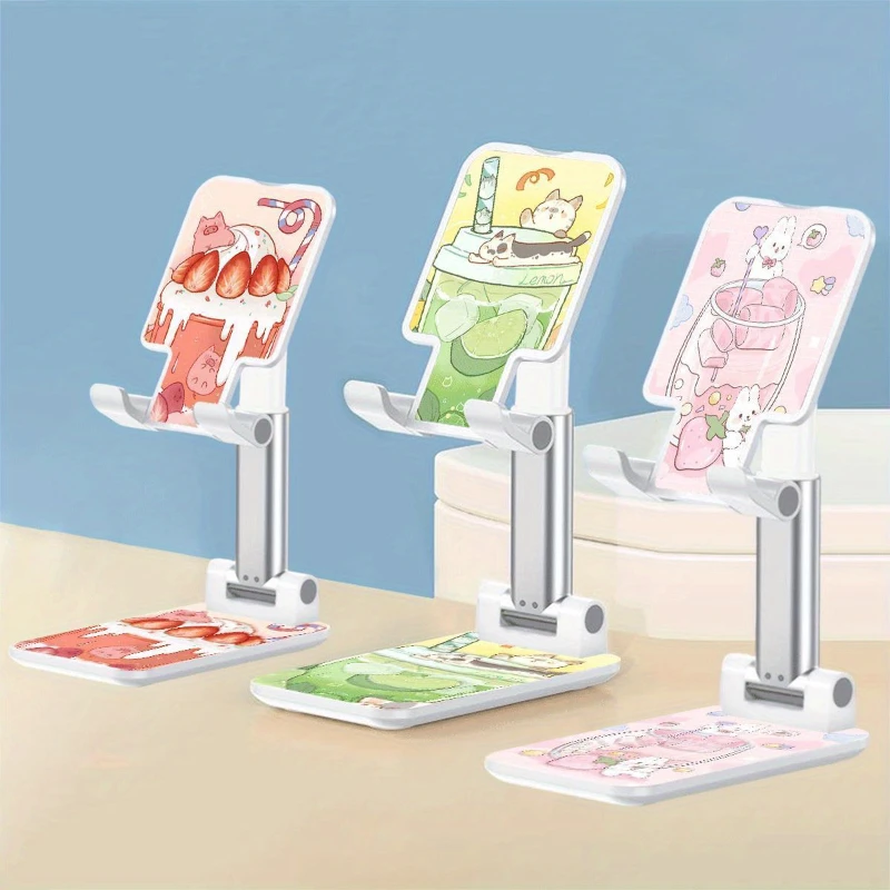 Cute Cartoon Milk Tea Foldable Desk Mobile Phone Holder for IPhone IPad Tablet Portable Multifunction Telescopic Phone Support