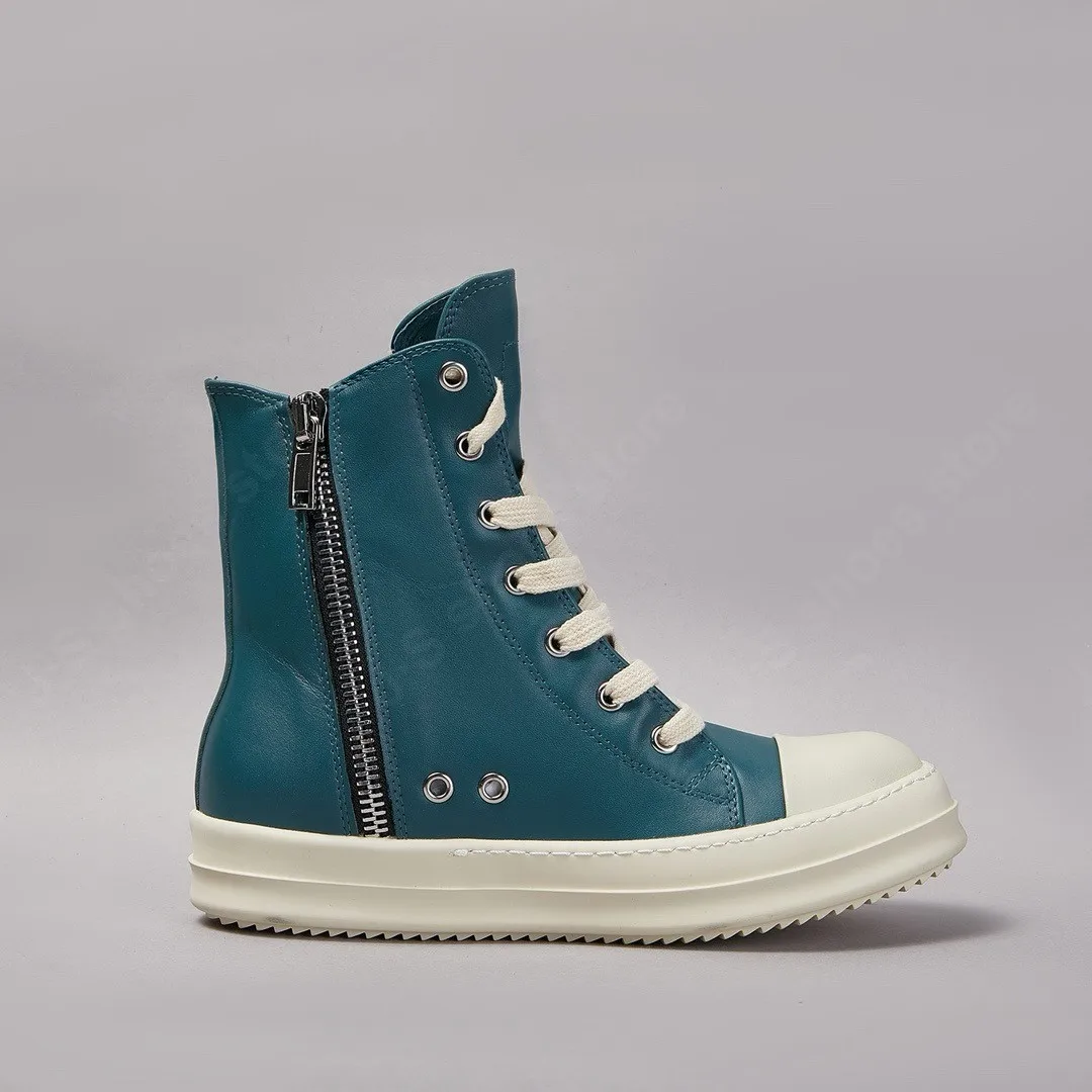 Ricks-Chaussures montantes en cuir cyan pour hommes et femmes, baskets à lacets, chaussures décontractées en cuir de vachette, design de théâtre, fermeture éclair