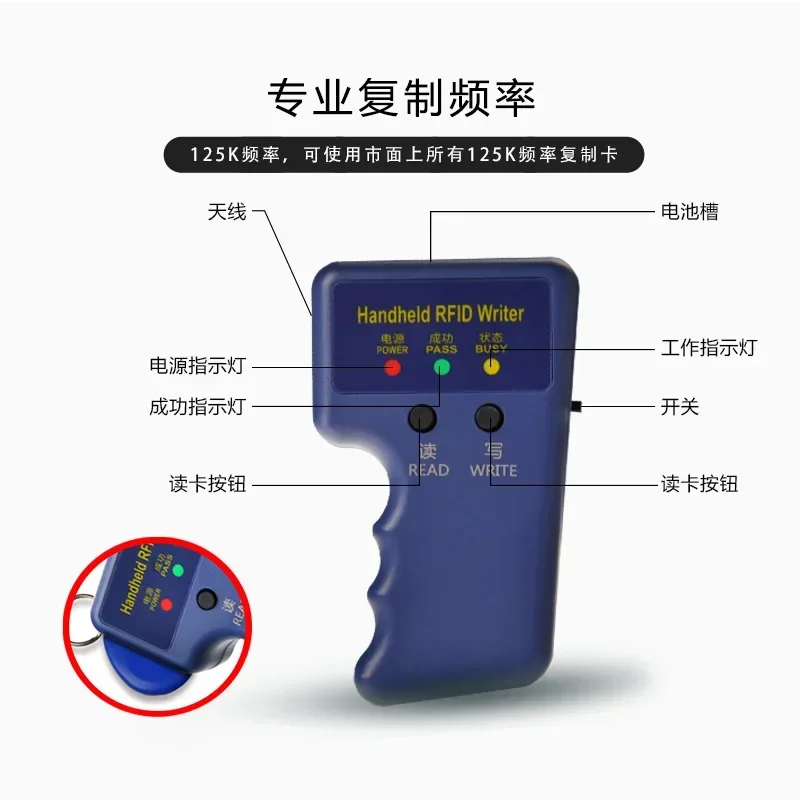 Herhaalde Handheld 125 KHz EM4100 5200 RFID ID-kaart Schrijver Copier Duplicator Programmeur