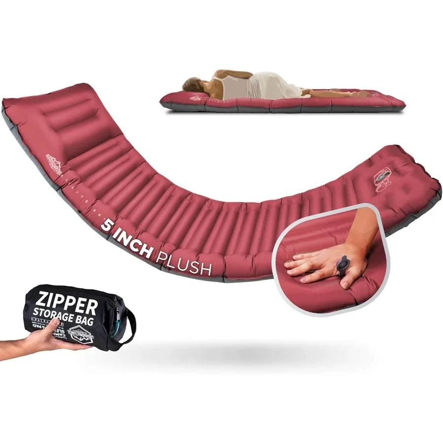 Colchoneta inflable ultraligera para dormir para acampar con bomba integrada y almohada integrada de 5 pulgadas de grosor y 27 pulgadas de ancho para respaldo de senderismo