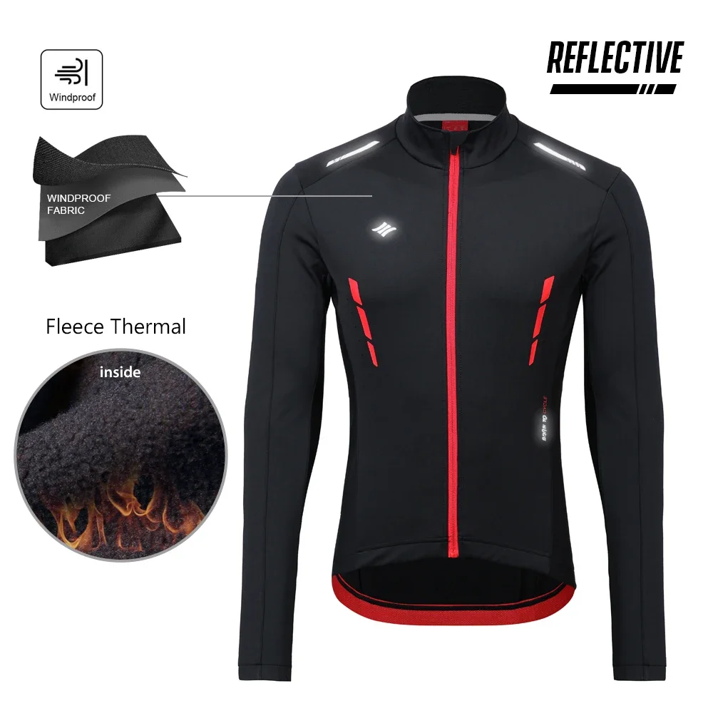 Santic Winter Cycling Jacket for Men Fleece MTB/Road Bike Coat Reflective Thermal Windproof Jersey Breathable Warmer Windbreaker