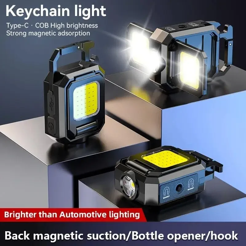 3 PCS COB LED Keychain Work Lights USB Rechargeable Mini Flashlights Pocket-sized Keychain Flashlights Work Torches