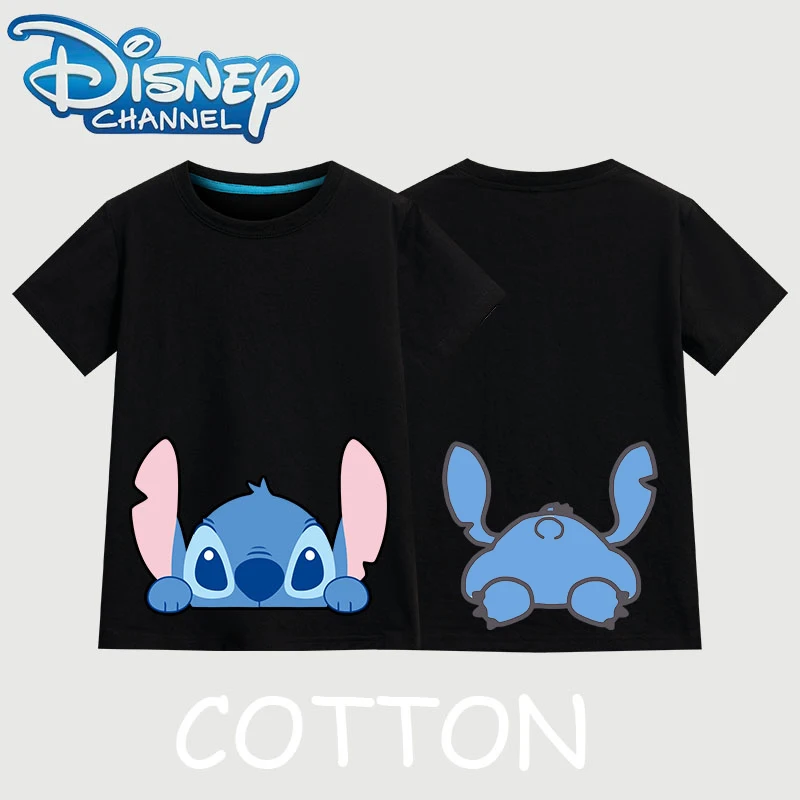 Disney Stitch Anime Summer Fashion Multi Cotton Children\'s Cute T-shirt Round Neck Casual Short Sleeve Printed Pattern