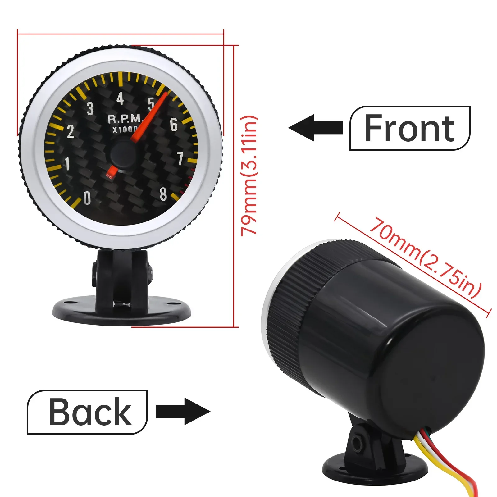 MH-LED الخلفية الحمراء سيارة متر ، مقياس سرعة الدوران ، RPM مقياس ، 0-8000RPM ، 1-8 اسطوانات ، 12 فولت البنزين ، قارب السيارات ، 2 "، 52 مللي متر