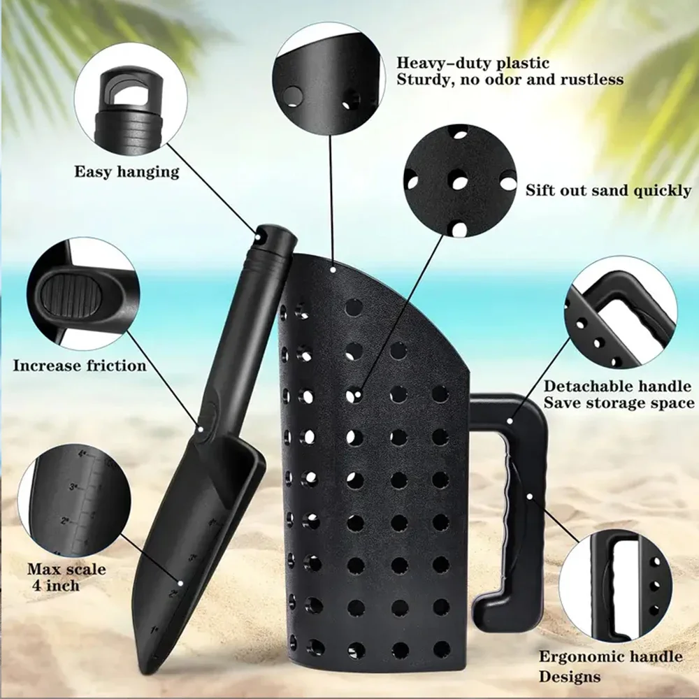 1 Set di accessori per metal detector ABS Set di palette e palette per sabbia per il rilevamento di metalli, strumento portatile per la caccia al tesoro per sgusciare la spiaggia