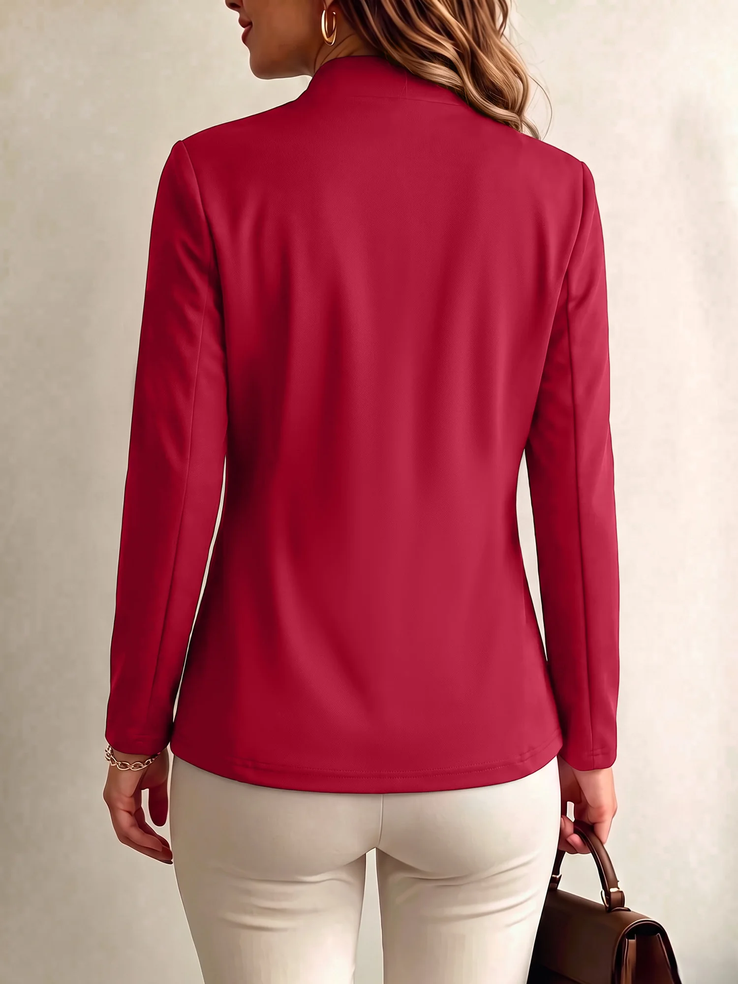 Women Long Sleeve Solid Open Blazer Mandarin Collar Slim Fit Casual Outer Coat For Office And Street