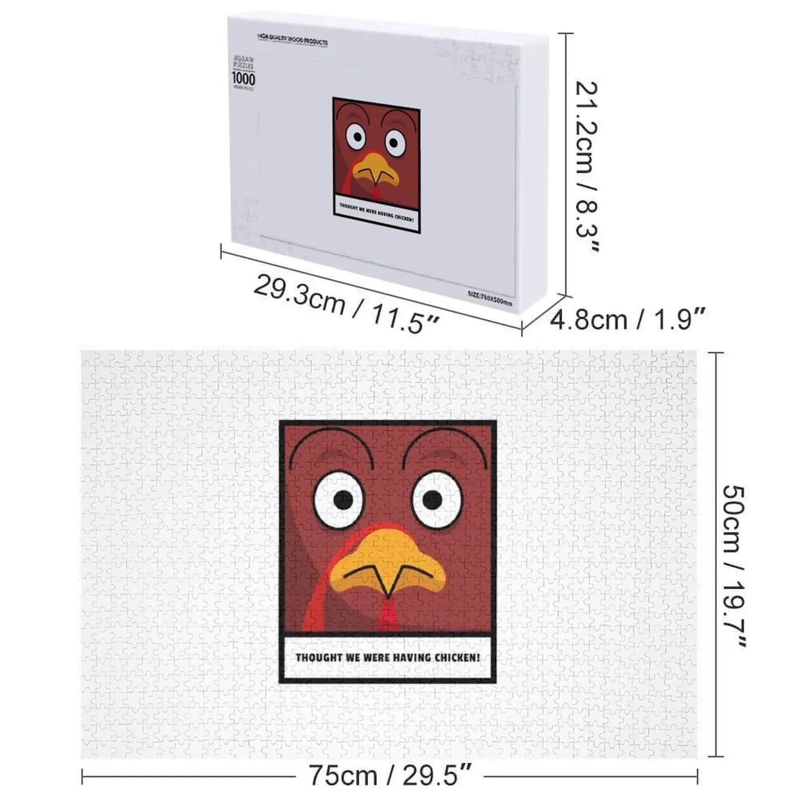 Kalkun yang terkejut karena menyadari itu adalah waktu makan malam Puzzle Kayu Jigsaw Untuk Dewasa Hadiah Anak-Anak yang Dipersonalisasi Karya Seni Puzzle