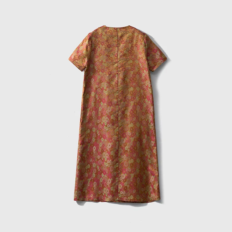 Handmade Buttonhole Loop New Chinese Non-Heritage Song Dynasty Brocade Silk Dress Female NATRICH 100 National Style Short Sleeve