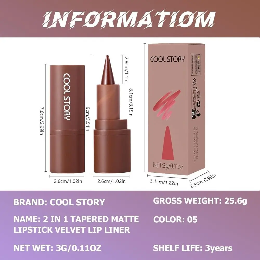 Crayon Shape 3-in-1 แต่งหน้า Lip Perfect Contour Gradient Effect Matte Lip Liner กันน้ํา Tapered Tip อายไลเนอร์สําหรับผู้หญิงแต่งหน้า