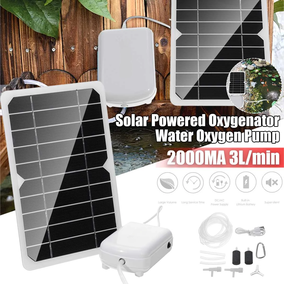 Solar Powered Oxygenator Water Oxygen Pump Pond Aerator Aquarium Air Pump Solar Panel Water Pump Garden Decor