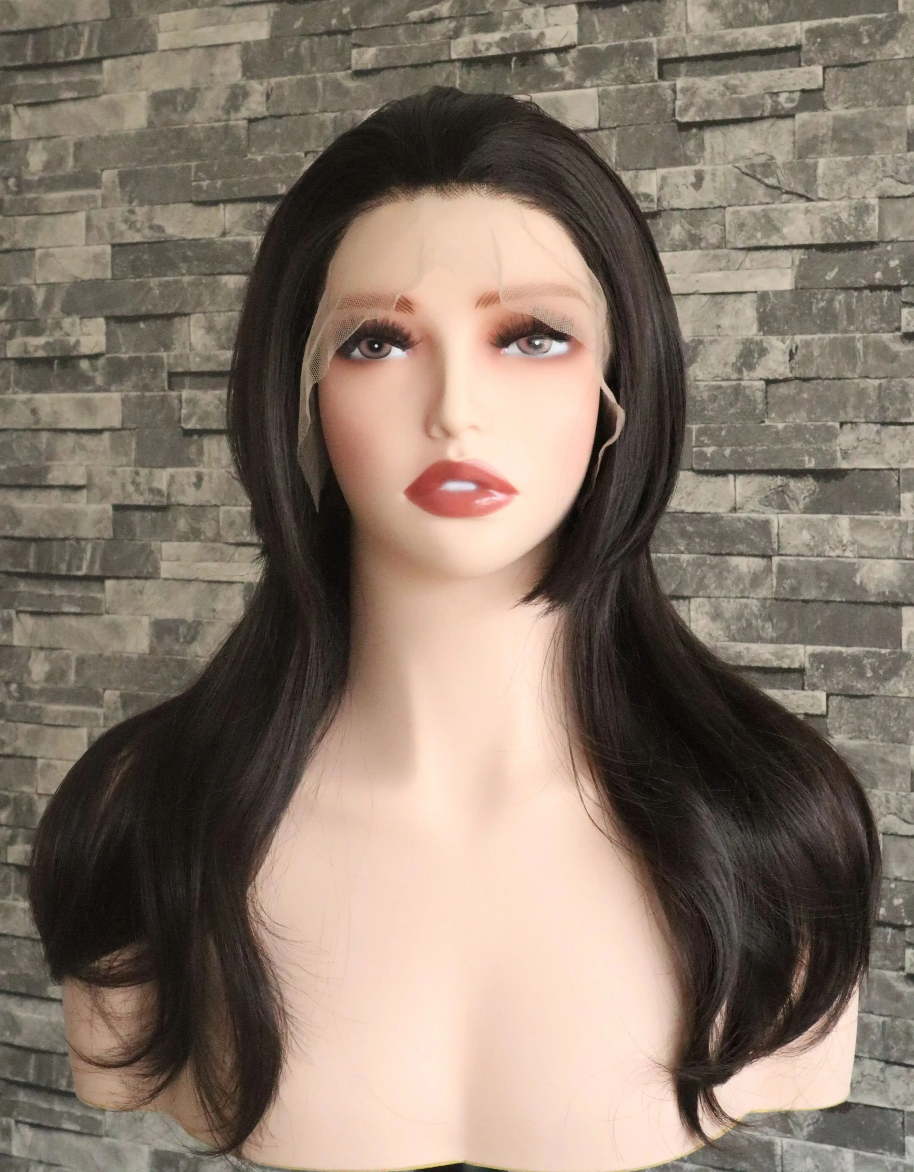 

Темно-коричневые парики кефали для женщин 13x4 Синтетические парики фронта шнурка длиной до плеч Бесклеевые парики для косплея для мужчин Многослойные хвостики