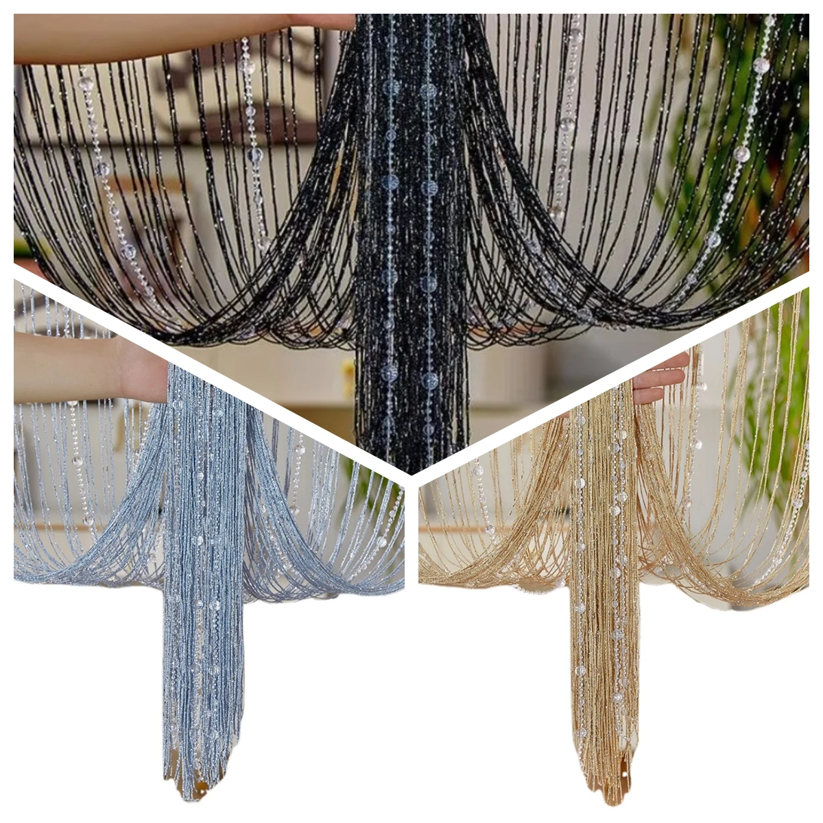 

1 шт. 100*200 см Хрустальные бусинные занавески-шторы, разделитель-ширма для салона, гостиной, двери, стены, окна, с бахромой