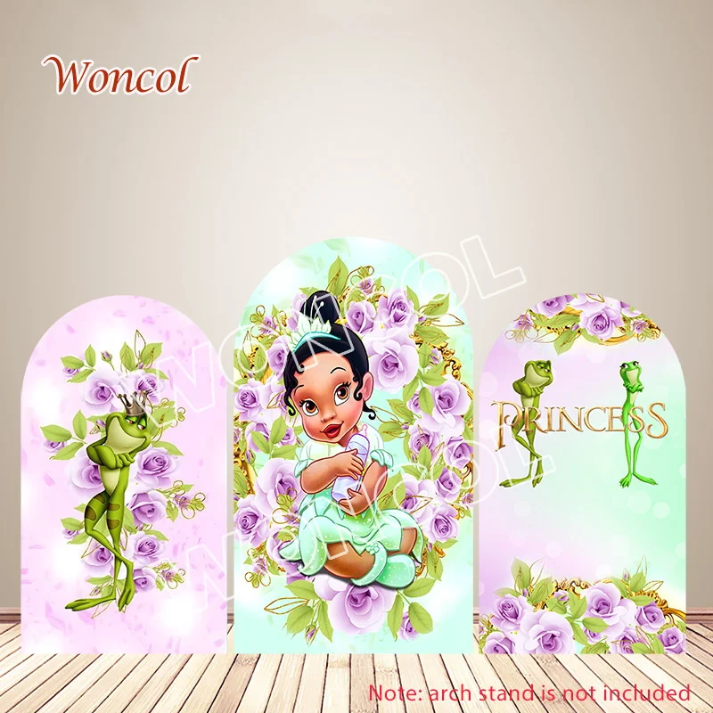 The Princess And The Frog Arch Backdrop 1st Girls Birthday Baby Shower Backdrop Polyester Double-Sided Princess Tiana Arch Cover