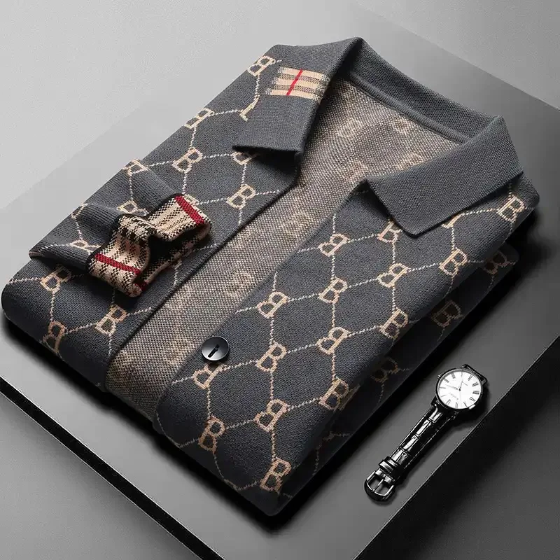 

Designer Luxury Brand Men's Knitted Cardigan Lapel Embroidered B Jacquard Sweater coat Korean autumn Fashion Trend Men's Wear