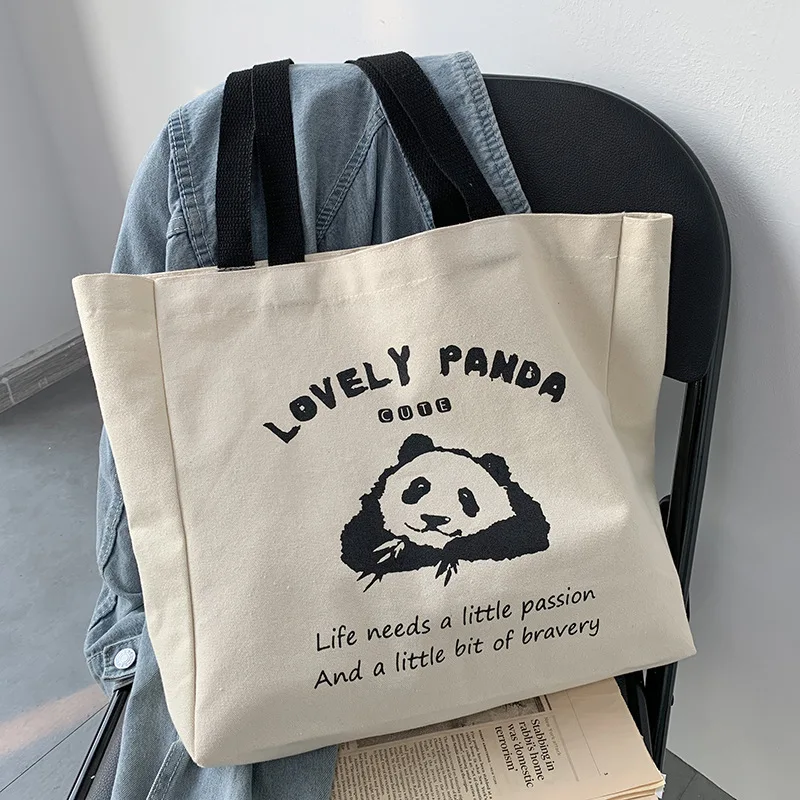 Canvas Eco-friendly Bag Shopping Panda Cute ECO Ladies One Shoulder Bag Handbags Big Tote Women's Fashion Bags 2023 Newest