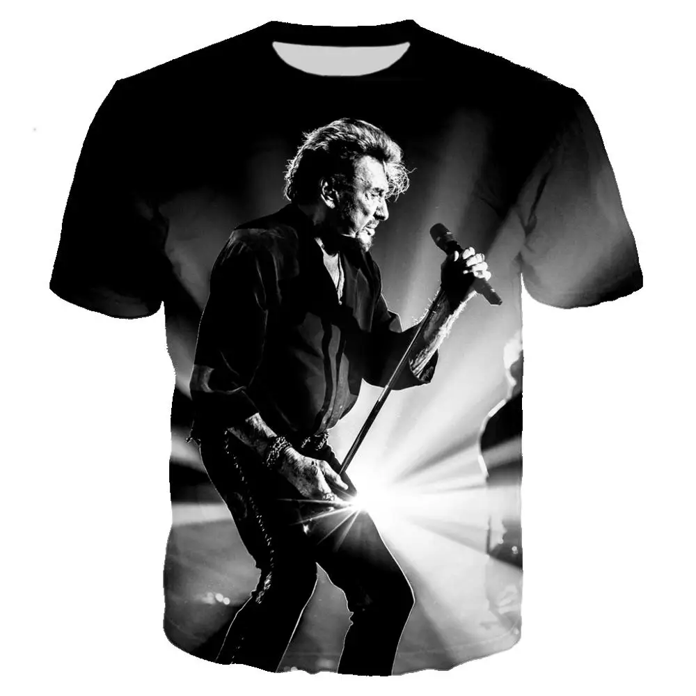 Singer Johnny Halliday T Shirt 3D Print Rock Tshirt Casual Streetwear Hip Hop Clothes Tops Oversized