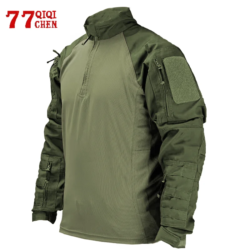 Mens Tactical Shirt Camo Wear-resistant Multiple Pockets Combat Long Sleeve Paintball Shirts Male Casual Outdoor Hiking Jackets