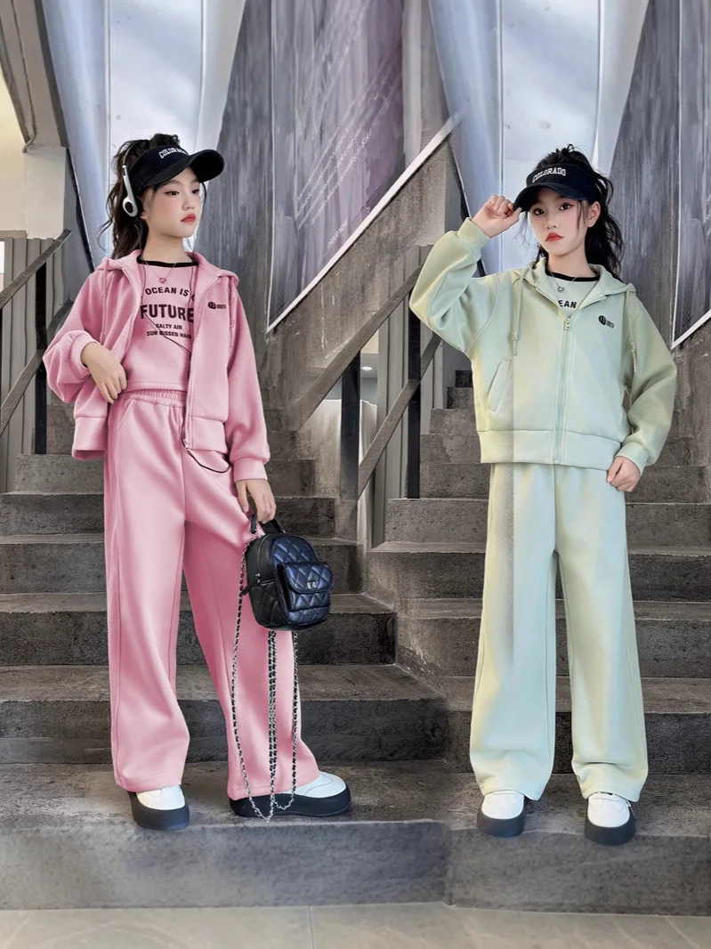 

Girls' Sports Suit Long Sleeved Long Pants Sports Casual Two-piece Set Fashion Loose Versatile Children's Suit Spring Autumn New
