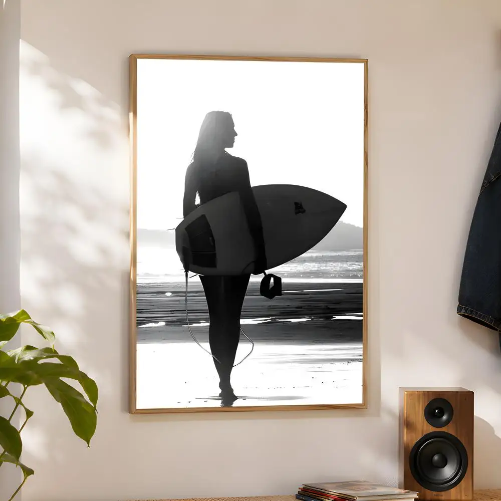 Beach Camper Van Surfing Ocean Landscape Poster Home Artwork For Living Room Bedroom Office Dorm Apartment Gift