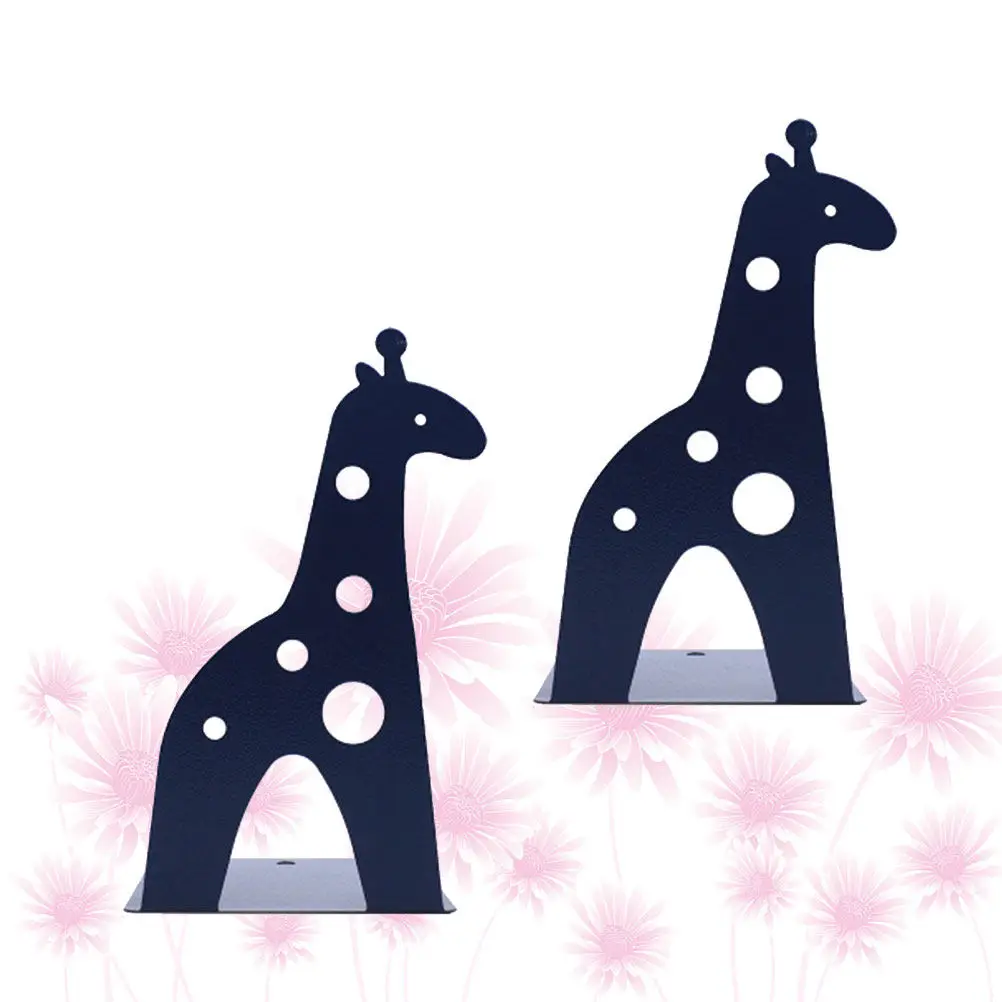 

Набор из 2 подставок для книг в виде жирафов, креативный металлический дизайн с мультяшными животными, нескользящие держатели для книг для полок, настольный органайзер для дома и офиса