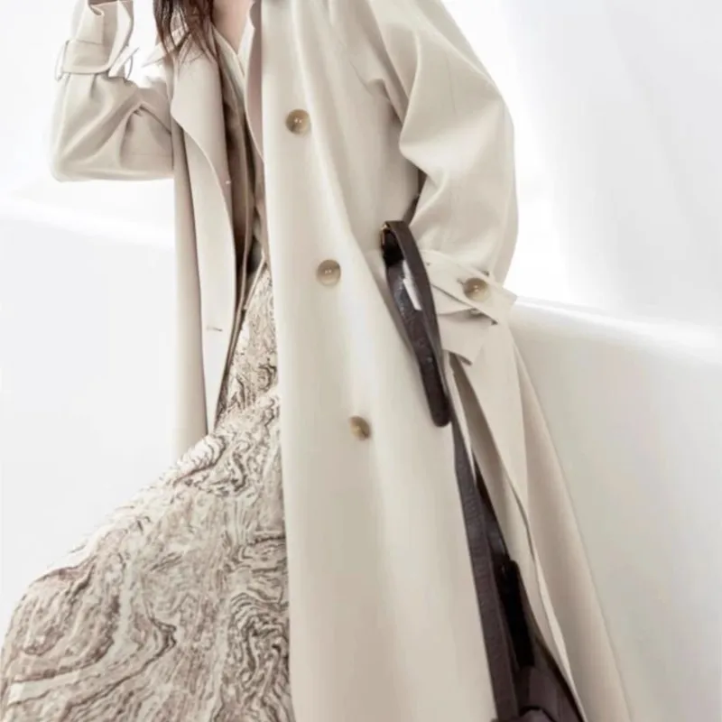 

Milky White Trench Coat for Women New Mid-Length Small Korean Style