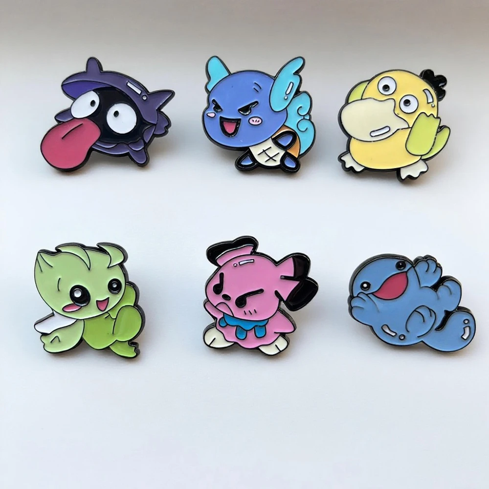 6pcs Pokemon Enamel Brooch Set Cartoon Psyduck Shellder Animal Design Colorful Lapel Pins Collection for Backpack Clothing